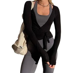 LuckInbaby Women Wrap Long Sleeve Procleout T Shirts v Neck Ruched Tie Brid