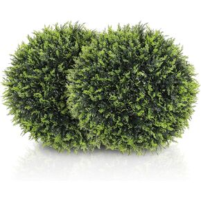HOMCOM Topiary Balls Set of 2 17.7 Inch Artificial Plant, UV-Protected Anti-Fading Faux Decorative Cedar Balls, Fake Plants for Home Indoor Outdoor Decor, Green