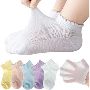 Baby Girls Boys Cotton Socks, Ruffle Cuff Mesh Thin Kids Toddler No Show Solid Color Casual Ankle Socks