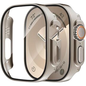 حافظة Smiling مكونة من قطعتين واقي شاشة مدمج من الزجاج المقوى متوافق مع Apple Watch Ultra 2/Ultra 49mm، حافظة صلبة من البولي كربونات غطاء حماية عام - تيتانيوم