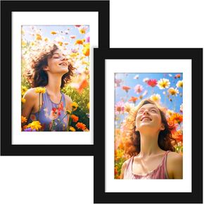 مجموعة إطار صورة 4 × 6 من 2 ، عرض الصور 3x5 مع حصيرة أو 4x6 بدون حصيرة ، إطار صورة معلق الجدار أو عرض الطاولة ، أسود