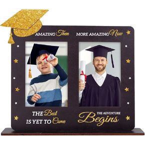 FLYAB 2025 Graduation Picture Frame - Then and Now Photoframe Graduation Gifts for High School College Graduates for Women and Men Wooden Tabletop Home Decoration