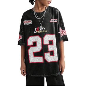 Verdusa Girl's Oversized Jersey Shirts Number Y2k Tops Letter Print Vintage Tees