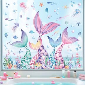 decalmile Sea Turtles Window Clings Under The Sea Seaweed Coral Jellyfish Window Decals Anti-Collision Glass Window Doors Window Stickers
