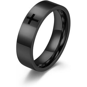 Men's Cross Ring Stainless Steel Black/Silver 6mm/8mm Faith Engagement Wedding Promise Band Ring Jewelry size 8-12