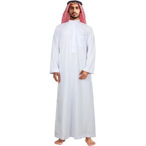 MCJC Thobe التقليدية Thobe ، رداء إسلامي أبيض طويل الأكمام ، القرع الشرق أوسطي للرجال مع جيب الصدر