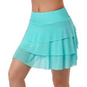 beroy Women's Swim Skirts Skorts Mesh Layered Ruffle Tummy Control Skirt Boxer Liner Bathing Suit Swimsuit Bottoms Pockets