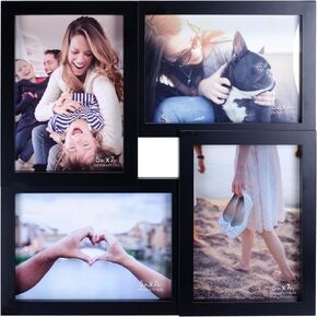 Malden International Designs Black Four Open 5x7 Dimensional Collage Photo Frame