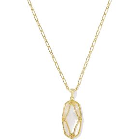 Kendra Scott Womens Elle Lattice Frame كبير قلادة قلادة طويلة أم العاج من اللؤلؤ