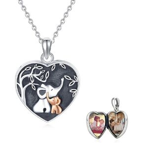TUGHRA Heart Locket Necklaces That Holds Picture Sterling Silver Elephant Locket Pendant Necklace Photos Jewelry Gifts for Women Teen Mom Daughter Birthday