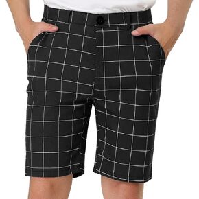 Lars Amadeus Men's Summer Plaid Shorts Slim Fit Flat Front Dress Checked Short Pants