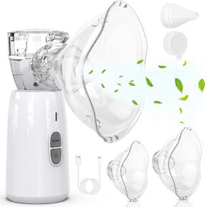 Portable Mesh Machine with 2 Masks & Mouthpiece, Handheld Spacer Quiet Working, 2 Adjustable Mode for Adult and Kid, for Travel & Home Use