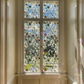 Runtoo Window Privacy Film Rainbow Eucalyptus Leaves Boho Window Clings 3D Decorative Vinyl Stained Glass Botanical Green Leaf Decals Static Sticker Non-Adhesive, 15.75 x 40 inches