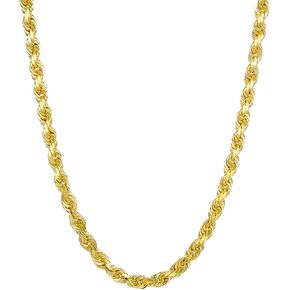 The World Jewelry Center 14k REAL Yellow/Tri Color Gold Solid 8mm, 7mm, 6.5mm, 5.5mm, 4.5mm, 4mm, 3mm, 2.5mm, 2mm, 1.5mm, 1mm Diamond Cut Rope Chain Necklace with Lobster Claw Clasp