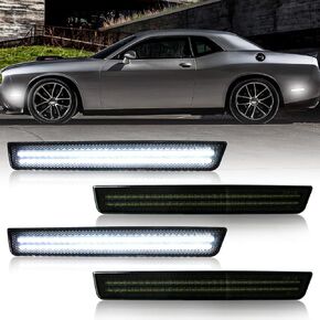 LED Side Marker Lights متوافقة مع Challenger 2015 2015 2017 2018 2019 2020 2021 2022 2023 2024 White LED الأمامي المصد الخلفي مصابيح 4pcs ، Lened Smoked Len