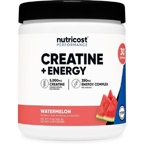 Nutricost Creatine + Energy 30 Servings (Watermelon Flavored) - 5,000mg Creatine Monohydrate + 350mg Energy Complex Per Serving