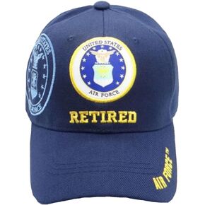 Air Force Emblem Retired (Emblem Shadow on side) (Air Force on bill) Baseball Cap (Blue)