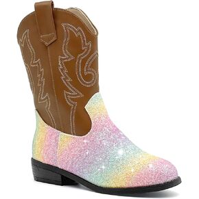 Sharllen Kids Girls Boots Western Glitter Cowboy Boot للجنسين والطفل متوسطة الأقطار مدببة أخمص القدمين