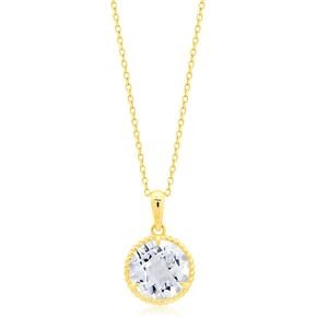 MAX + STONE 14k Yellow Gold Roped Halo Gemstone Round Pendant Necklace for Women 6mm Solitaire Birthstone with 18 Inch Cable Chain
