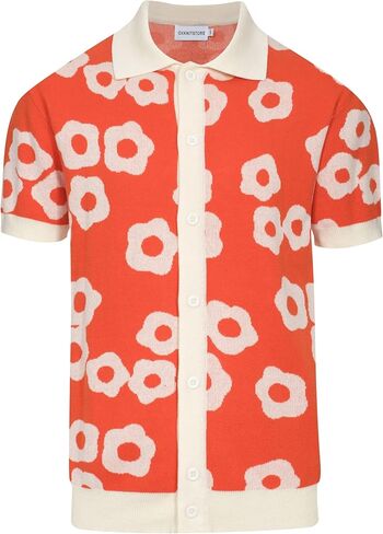 OXKNIT Mens Vintage Polo Shirts Casual Flower Pattern Knit Golf Polo Shirts Short Sleeve Jacquard Design in Kuwait