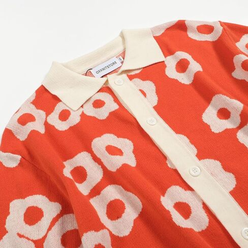 OXKNIT Mens Vintage Polo Shirts Casual Flower Pattern Knit Golf Polo Shirts Short Sleeve Jacquard Design in Kuwait