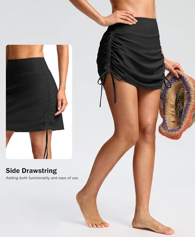 SANTINY Women's High Waisted Swim Skirt Pocket Tummy Control Adjustable Side Drawstring Swimsuit Skirt Bathing Suit Bottoms in Saudi Arabia