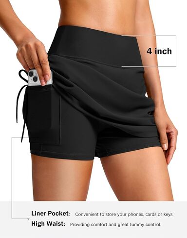 SANTINY Women's High Waisted Swim Skirt Pocket Tummy Control Adjustable Side Drawstring Swimsuit Skirt Bathing Suit Bottoms in Saudi Arabia