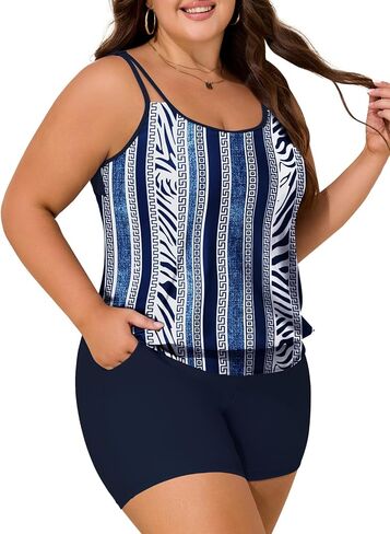 الصيف Mae Blouson Plus Size Women's Tankini Swimsuits Tummy Control Modest 2025 اثنين in Saudi Arabia