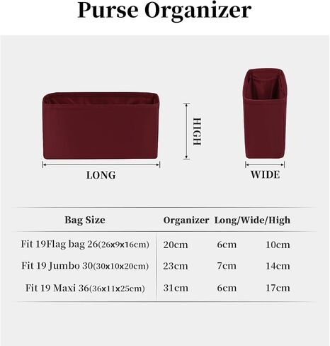 19 Jumbo Bag Organizer, Silky Insert Bag Compatible with Chanel 19 Bags, Lightweight Inner Bag for Women Luxury Bags (Rouge Grenat, Jumbo30) in Kuwait