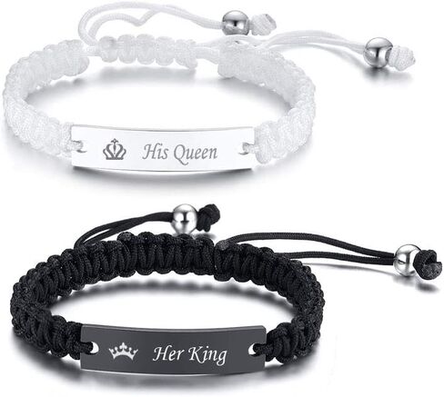 VNOX Personalized Customize Name Date Quote Friendship Love Couple Bracelet Handmade Braided Rope Bracelet Anniversary Christmas Gift for Him and Her,Adjustable in Saudi Arabia