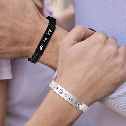 VNOX Personalized Customize Name Date Quote Friendship Love Couple Bracelet Handmade Braided Rope Bracelet Anniversary Christmas Gift for Him and Her,Adjustable in Saudi Arabia