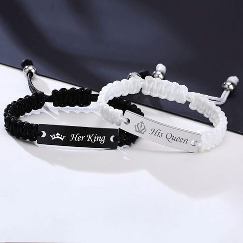 VNOX Personalized Customize Name Date Quote Friendship Love Couple Bracelet Handmade Braided Rope Bracelet Anniversary Christmas Gift for Him and Her,Adjustable in Saudi Arabia