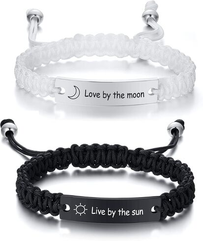 VNOX Personalized Customize Name Date Quote Friendship Love Couple Bracelet Handmade Braided Rope Bracelet Anniversary Christmas Gift for Him and Her,Adjustable in Saudi Arabia