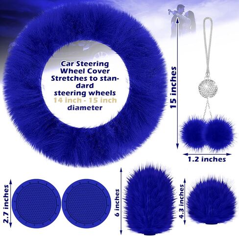 Frienda 6 Pieces Fluffy Car Accessories Set Fluffy Steering Wheel Cover Soft Fuzz Handbrake Gear Shift Cover Bling Mirror Fuzz Bling Car Pad Decoration in Saudi Arabia