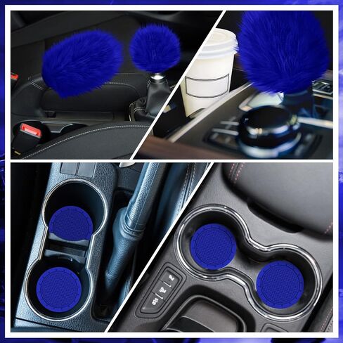Frienda 6 Pieces Fluffy Car Accessories Set Fluffy Steering Wheel Cover Soft Fuzz Handbrake Gear Shift Cover Bling Mirror Fuzz Bling Car Pad Decoration in Saudi Arabia