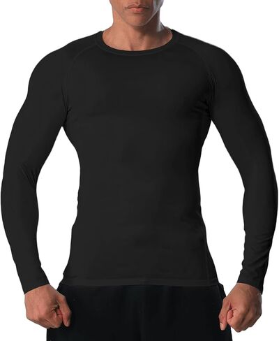 Mens Long Sleeve Compression Shirts Athletic Sport T-Shirt Base Layer Top Workout Undershirt Running in Saudi Arabia