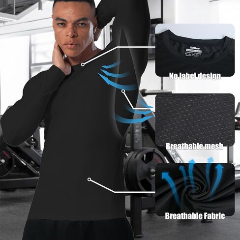 Mens Long Sleeve Compression Shirts Athletic Sport T-Shirt Base Layer Top Workout Undershirt Running in Saudi Arabia