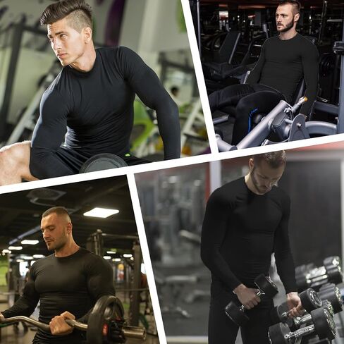 Mens Long Sleeve Compression Shirts Athletic Sport T-Shirt Base Layer Top Workout Undershirt Running in Saudi Arabia