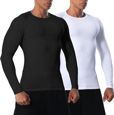 Mens Long Sleeve Compression Shirts Athletic Sport T-Shirt Base Layer Top Workout Undershirt Running in Saudi Arabia