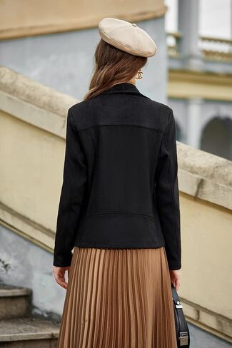 S P Y M Womens Faux Leather Jacket, Casual Fashion Quilted Zip Up Suede Coat With Elastic Rib in Saudi Arabia
