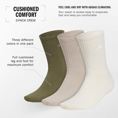 adidas Men's Cushioned Comfort Crew Socks (3 Pairs) Super Soft & Cozy in Saudi Arabia
