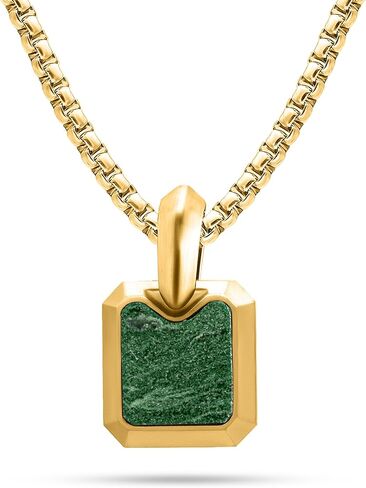 RTZN® Jade Necklace for Men - قلادة قلادة قلادة خضراء من الكلب الأخضر مع سلسلة مربع من الفولاذ المقاوم للصدأ 22 "بوصة + 2" - قلادة مجوهرات مطلقة من الذهب المطلي بالذهب 18K in Kuwait