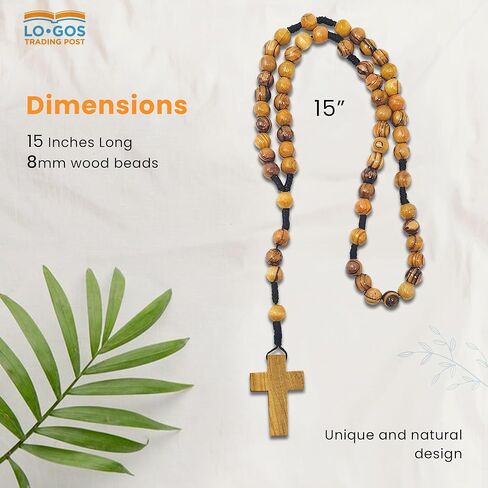 TREE OF LIFE REV. 22:14 Holy Land Olive Wood Catholic Rosary from Israel, Solid Wooden Dangling Cross Pendant, Large Beads, For Men and Women, Housed in Gift Ready Red Velvet Box, Rosario Católico in Kuwait