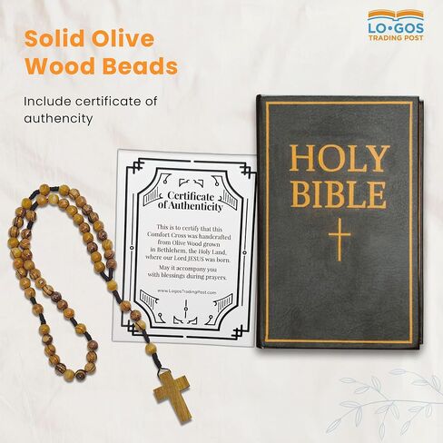 TREE OF LIFE REV. 22:14 Holy Land Olive Wood Catholic Rosary from Israel, Solid Wooden Dangling Cross Pendant, Large Beads, For Men and Women, Housed in Gift Ready Red Velvet Box, Rosario Católico in Kuwait