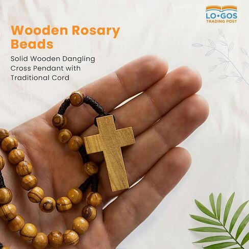 TREE OF LIFE REV. 22:14 Holy Land Olive Wood Catholic Rosary from Israel, Solid Wooden Dangling Cross Pendant, Large Beads, For Men and Women, Housed in Gift Ready Red Velvet Box, Rosario Católico in Kuwait