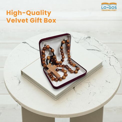 TREE OF LIFE REV. 22:14 Holy Land Olive Wood Catholic Rosary from Israel, Solid Wooden Dangling Cross Pendant, Large Beads, For Men and Women, Housed in Gift Ready Red Velvet Box, Rosario Católico in Kuwait