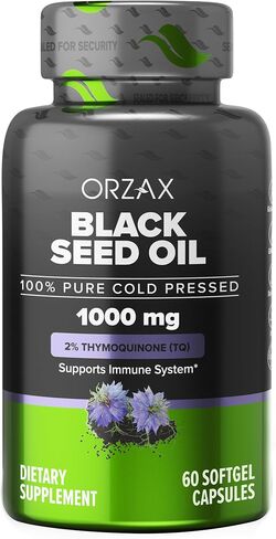 ORZAX Black Seed Oil Capsules, 90 Days Supply, 2% Thymoquinone, Non-GMO, Gluten Free, Cold Pressed Black Cumin Pills, Nigella Sativa in Saudi Arabia
