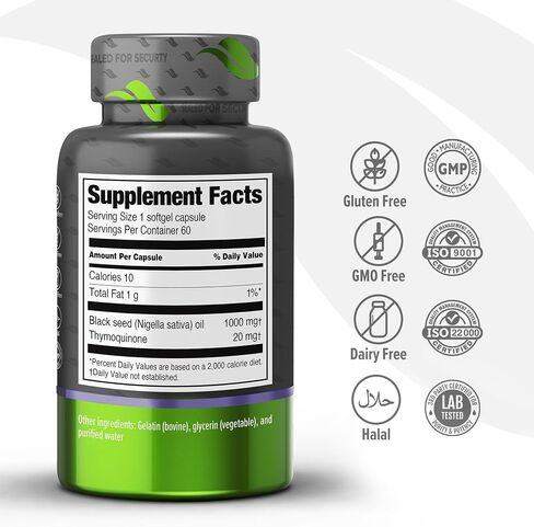 ORZAX Black Seed Oil Capsules, 90 Days Supply, 2% Thymoquinone, Non-GMO, Gluten Free, Cold Pressed Black Cumin Pills, Nigella Sativa in Saudi Arabia