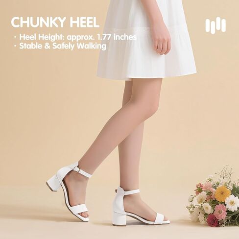 Hehainom Girls Dress Shoes Heels Sandals Little Big Kids Square-Toe Ankle Strap Wedding Party Flower Girls Shoes in Kuwait