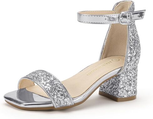 Hehainom Girls Dress Shoes Heels Sandals Little Big Kids Square-Toe Ankle Strap Wedding Party Flower Girls Shoes in Kuwait